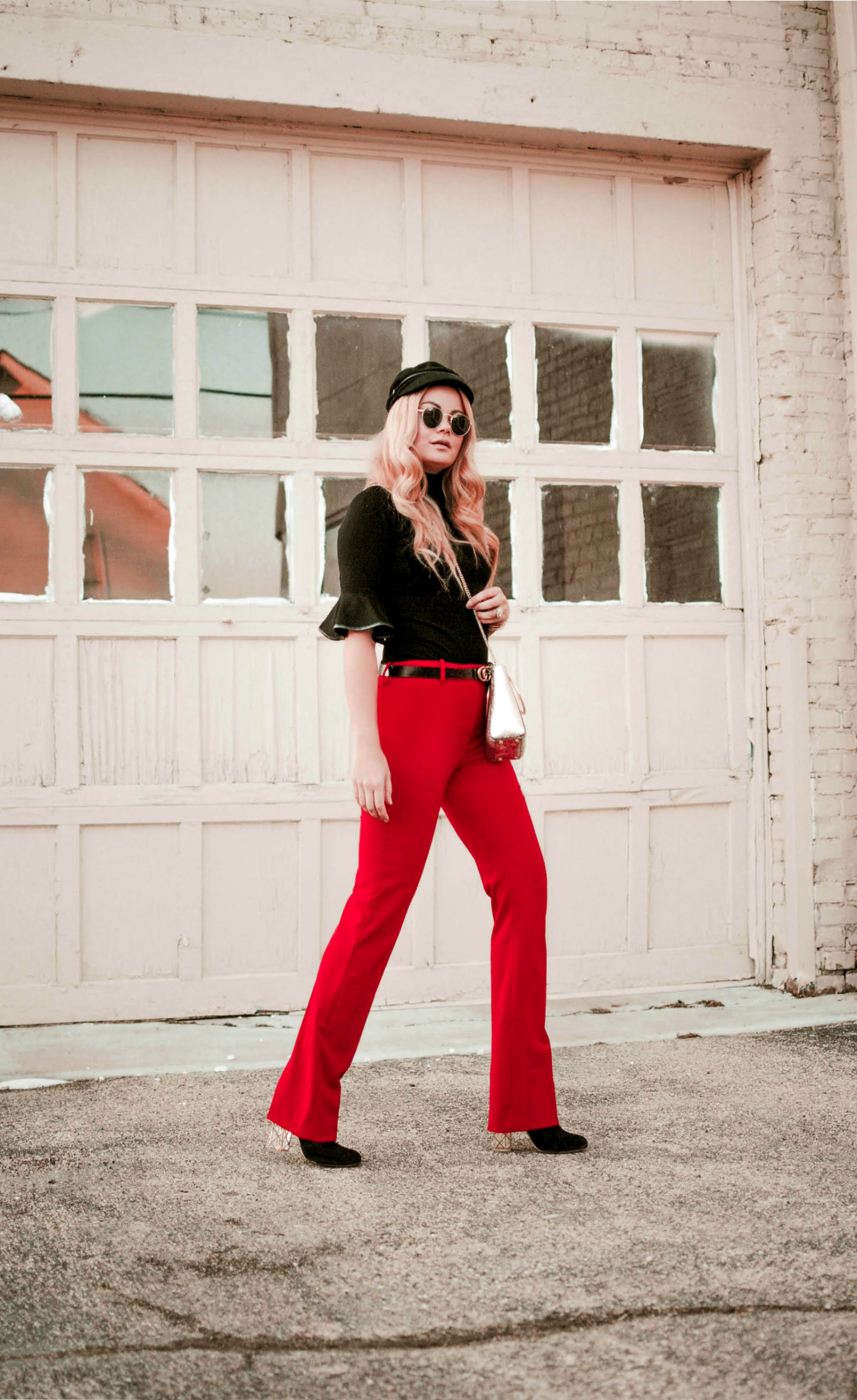 red pants outfit 2018